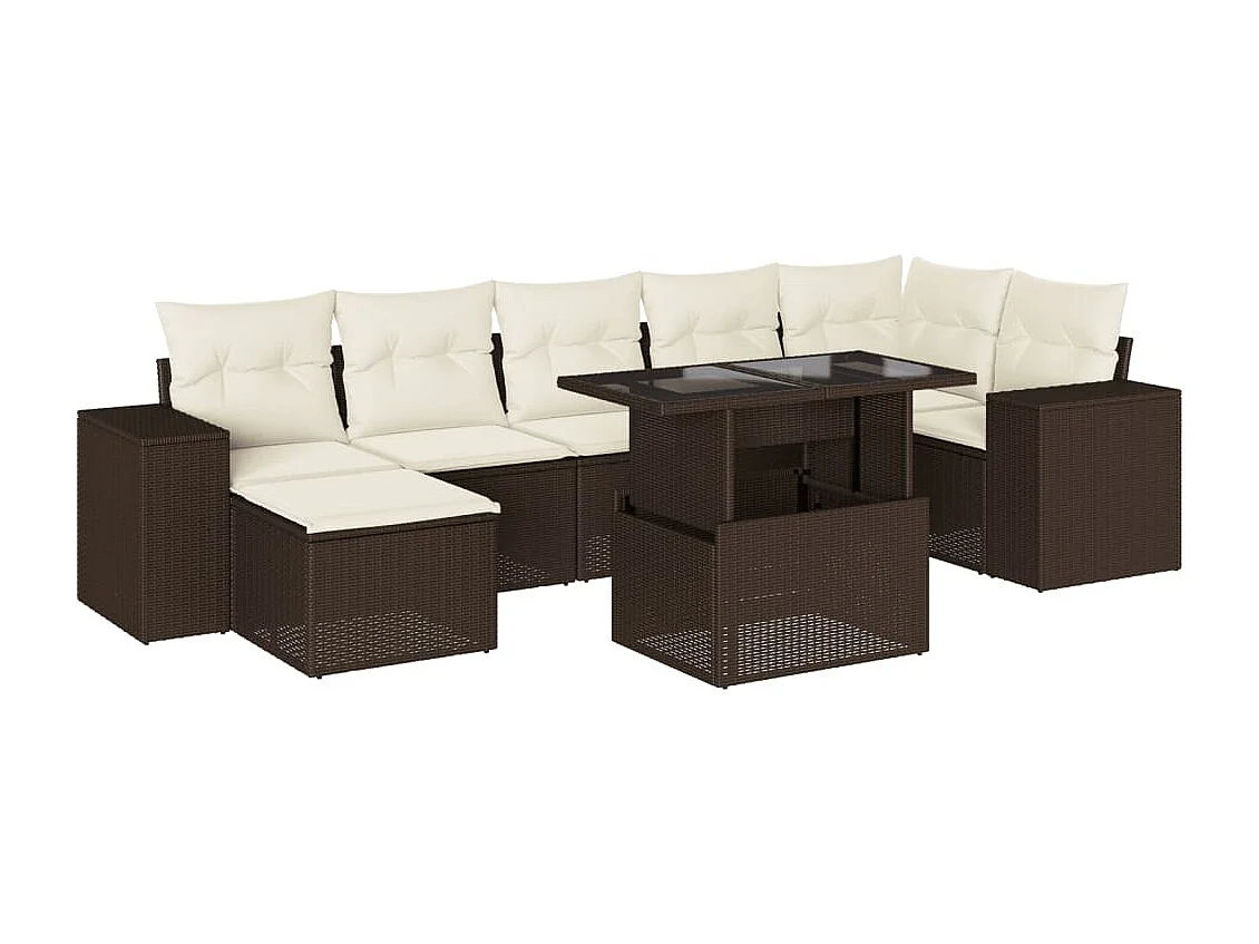 8-tlg. Garten-Sofagarnitur mit Kissen Braun Poly Rattan