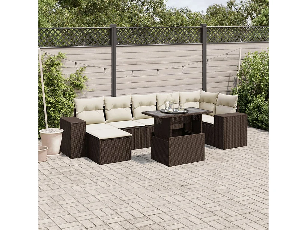 8-tlg. Garten-Sofagarnitur mit Kissen Braun Poly Rattan