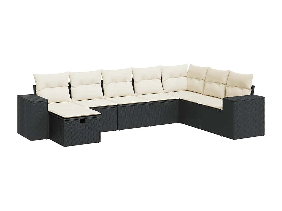 8-tlg. Garten-Sofagarnitur mit Kissen Schwarz Poly Rattan