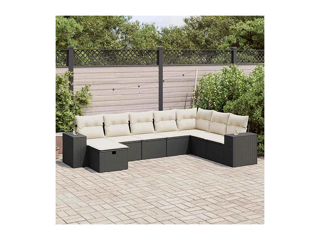 Salon de jardin 8 pcs avec coussins noir résine tressée