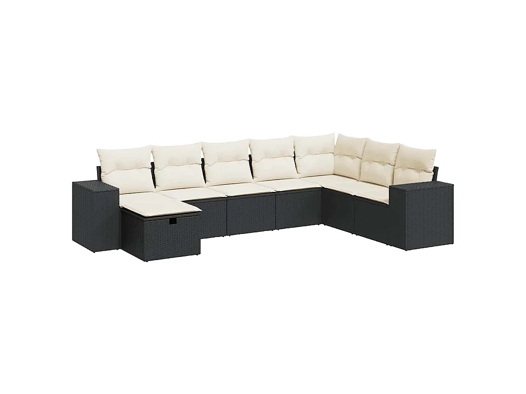 8-tlg. Garten-Sofagarnitur mit Kissen Schwarz Poly Rattan