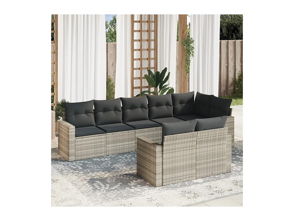 Salon de jardin 8 pcs avec coussins gris clair résine tressée