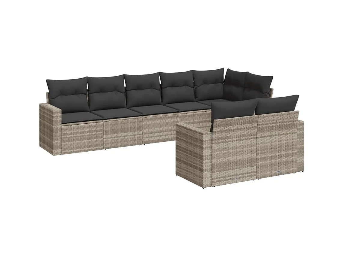 Salon de jardin 8 pcs avec coussins gris clair résine tressée