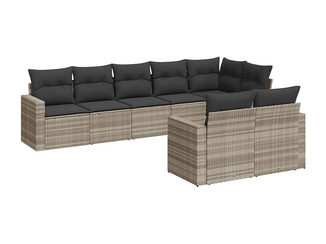 8-delige Loungeset met kussens poly rattan lichtgrijs