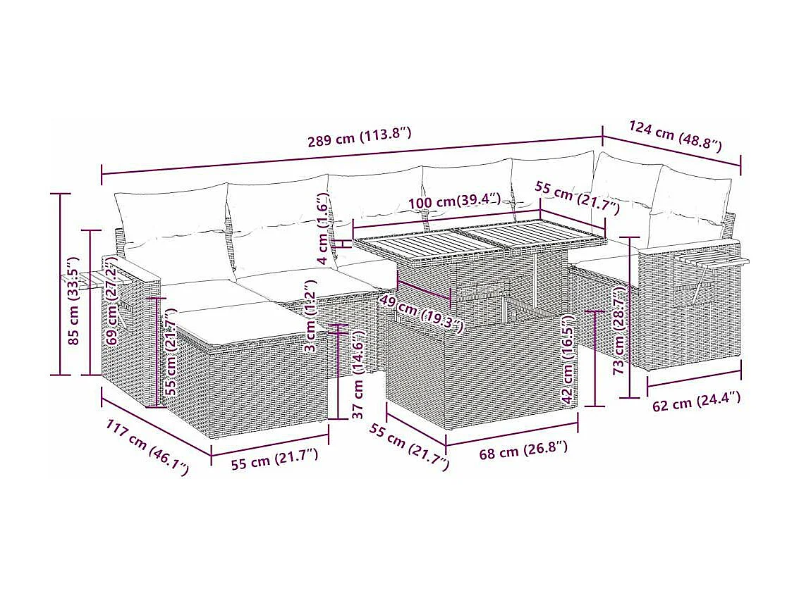 Salon de jardin avec coussins 8 pcs beige résine tressée acacia