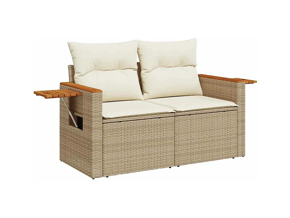 8-tlg. Garten-Sofagarnitur mit Kissen Beige Poly Rattan Akazie
