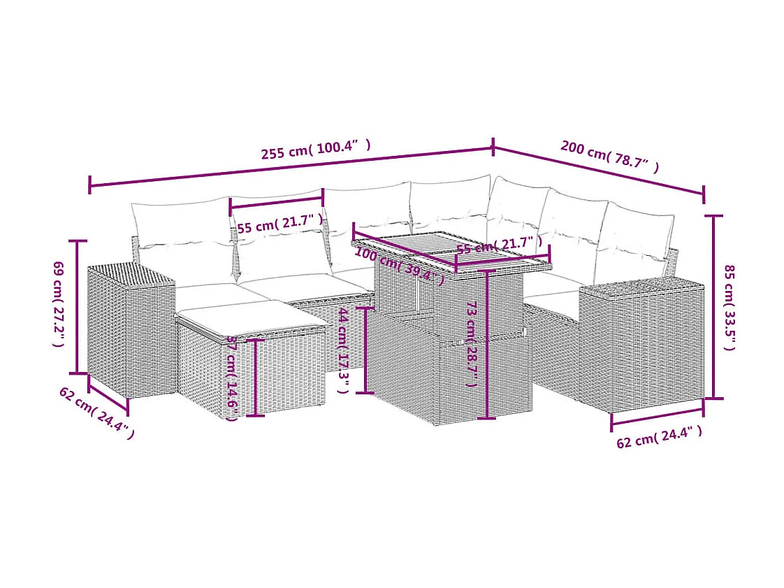 Salon de jardin avec coussins 8 pcs beige résine tressée
