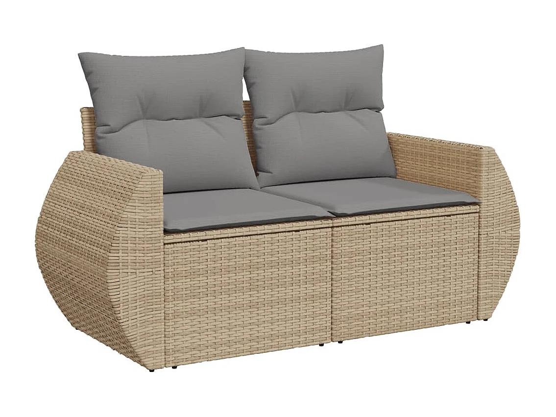 Salon de jardin avec coussins 9 pcs beige résine tressée