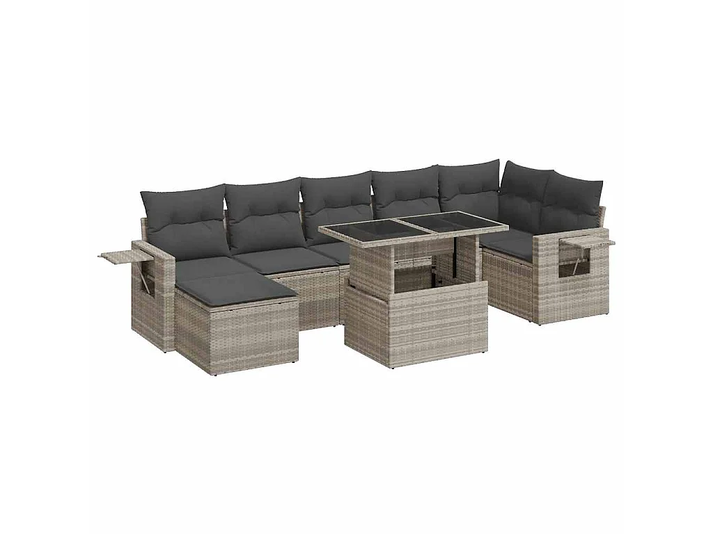 Set Divano da Giardino 8pz con Cuscini Grigio Chiaro Polyrattan