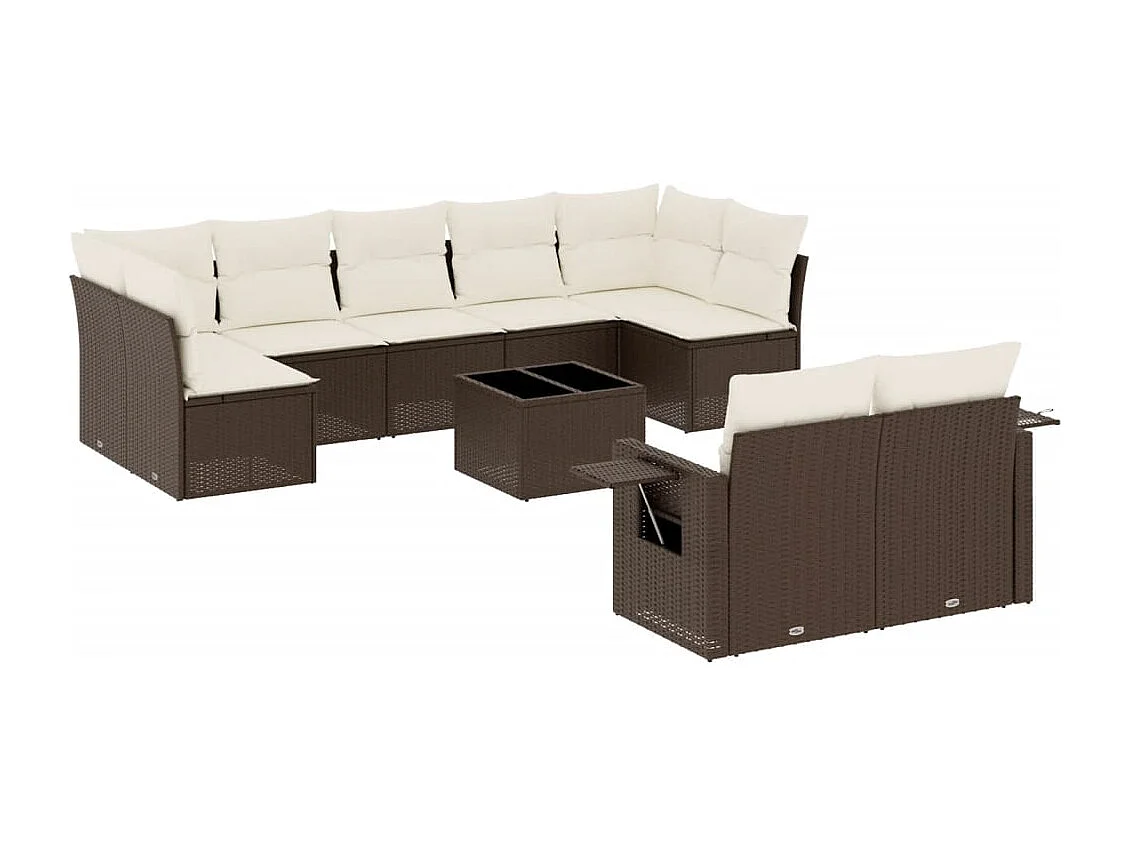 Set de sofás de jardín 10 pzas y cojines ratán sintético marrón