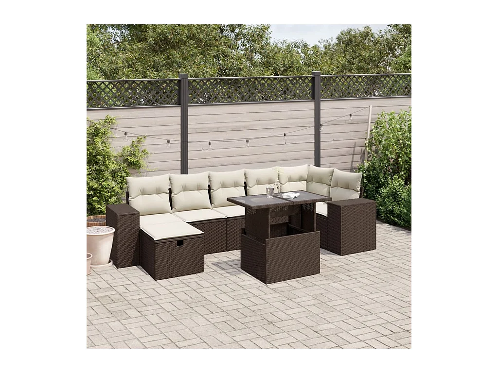 8-delige Loungeset met kussens poly rattan bruin