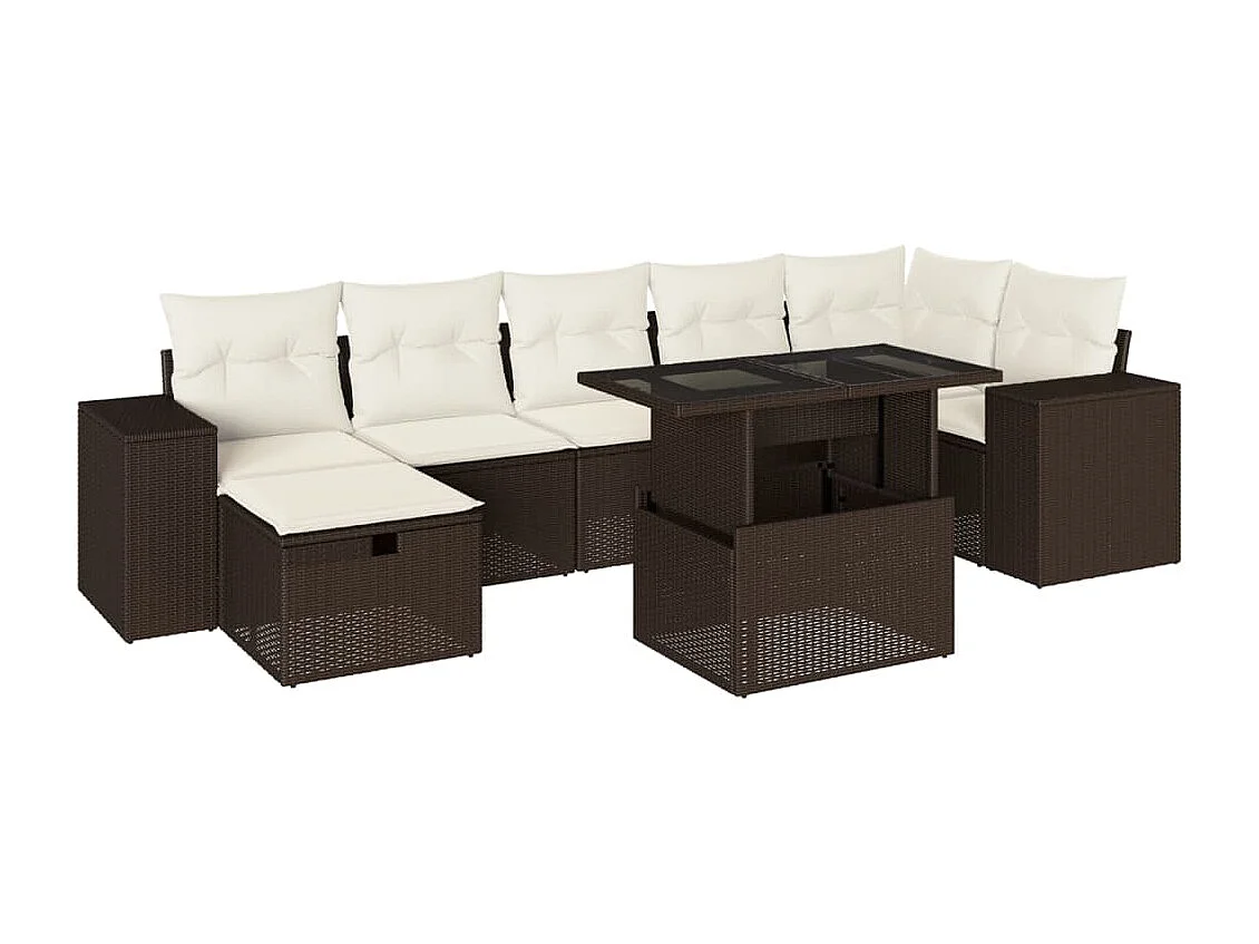 8-tlg. Garten-Sofagarnitur mit Kissen Braun Poly Rattan