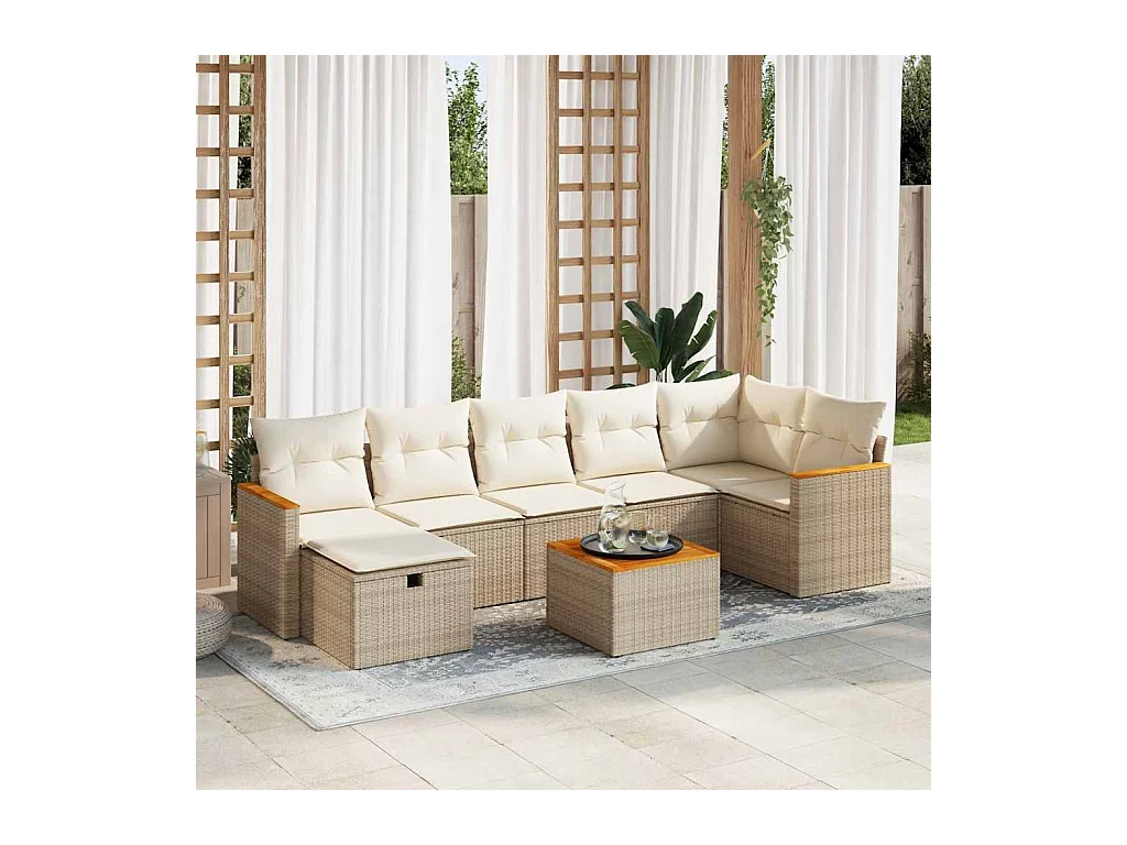 8-tlg. Garten-Sofagarnitur mit Kissen Beige Poly Rattan