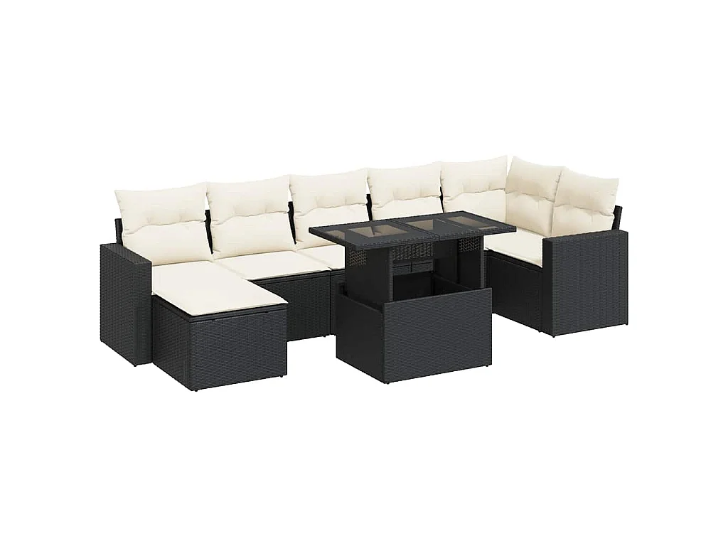 8-delige Loungeset met kussens poly rattan zwart
