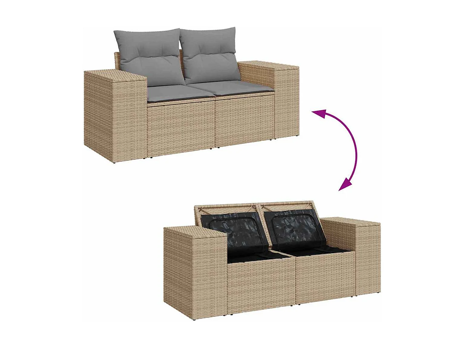 Set Divano da Giardino 9 pz con Cuscini Beige in Polyrattan