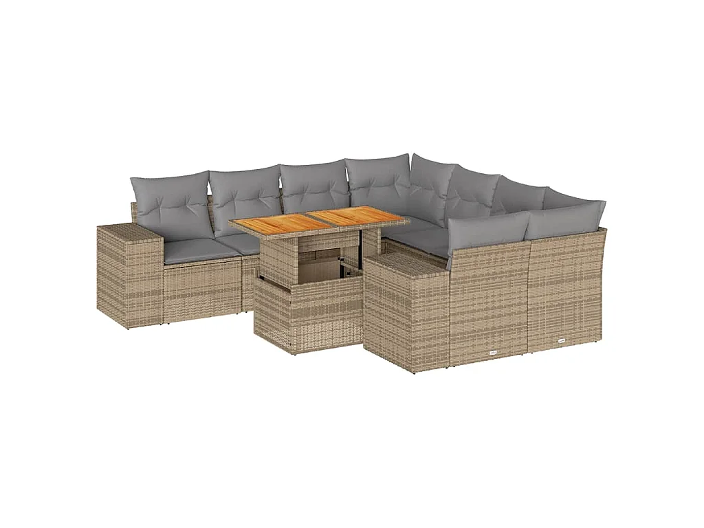 9-delige Loungeset met kussens poly rattan beige