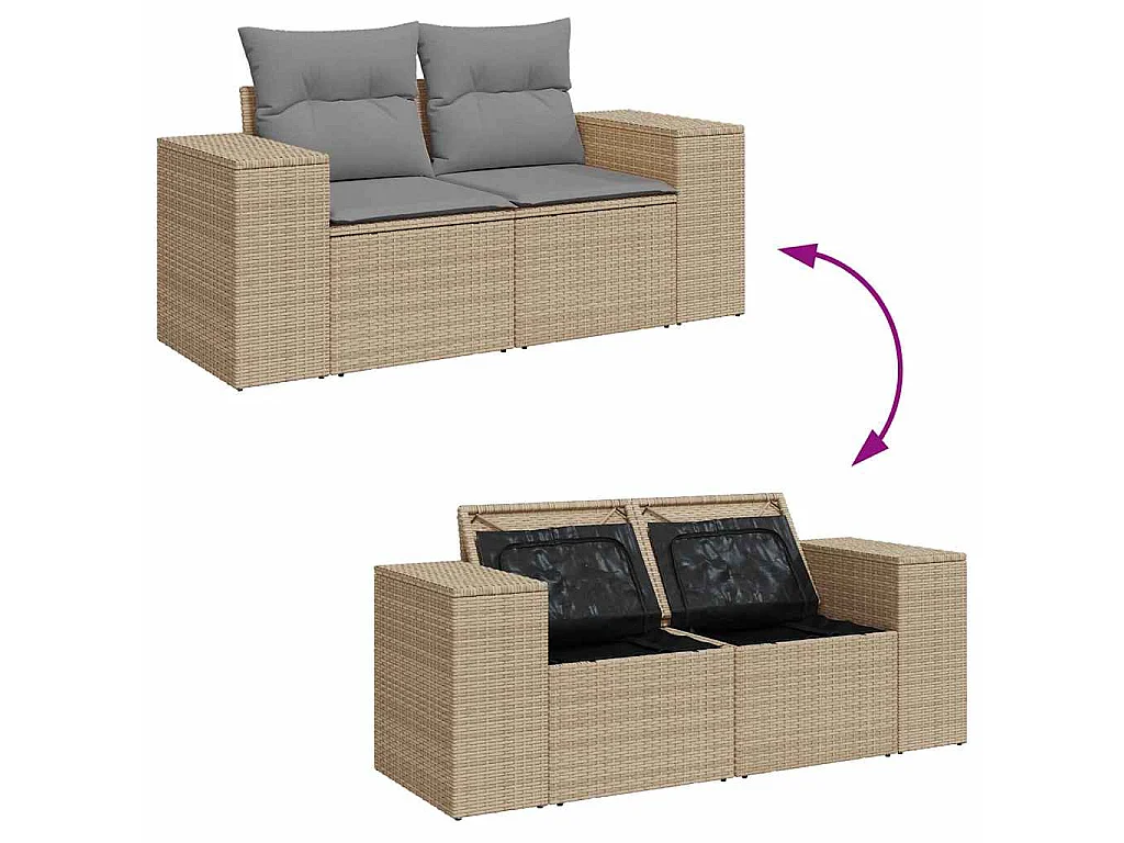 9-delige Loungeset met kussens poly rattan beige