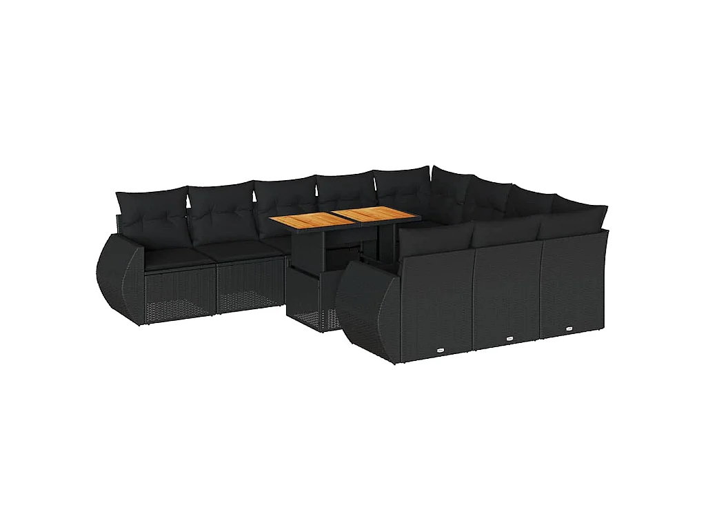 11-delige Loungeset met kussens poly rattan zwart