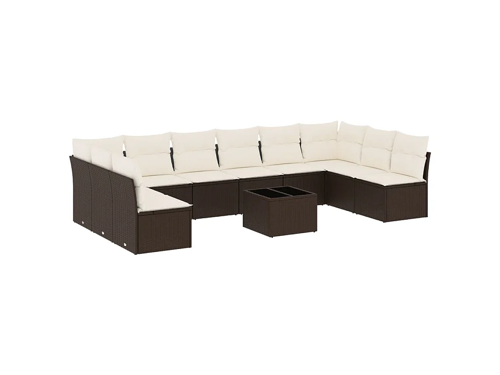 11-delige Loungeset met kussens poly rattan bruin