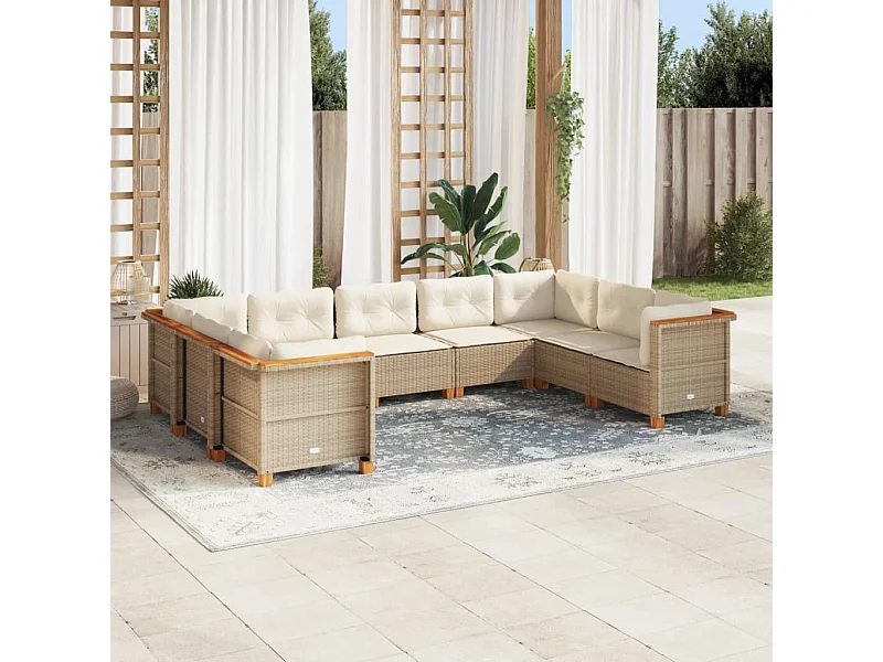 9-tlg. Garten-Sofagarnitur mit Kissen Beige Poly Rattan