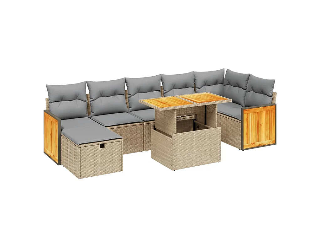 Salon de jardin avec coussins 8 pcs beige résine tressée