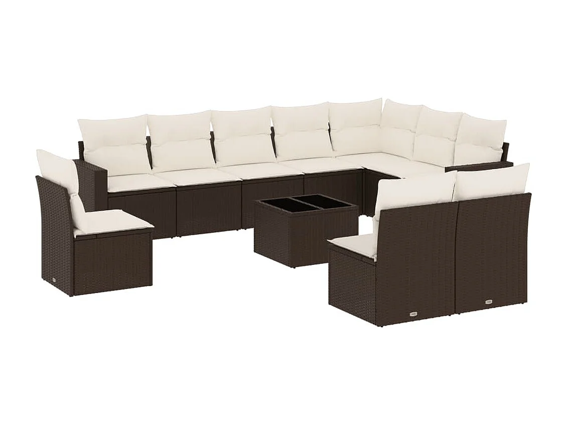 Set Divani da Giardino 11 pz con Cuscini Polyrattan Marrone