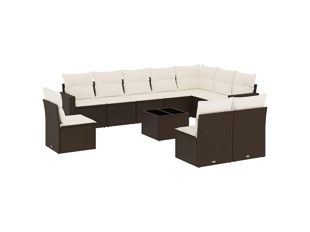 11-delige Loungeset met kussens poly rattan bruin