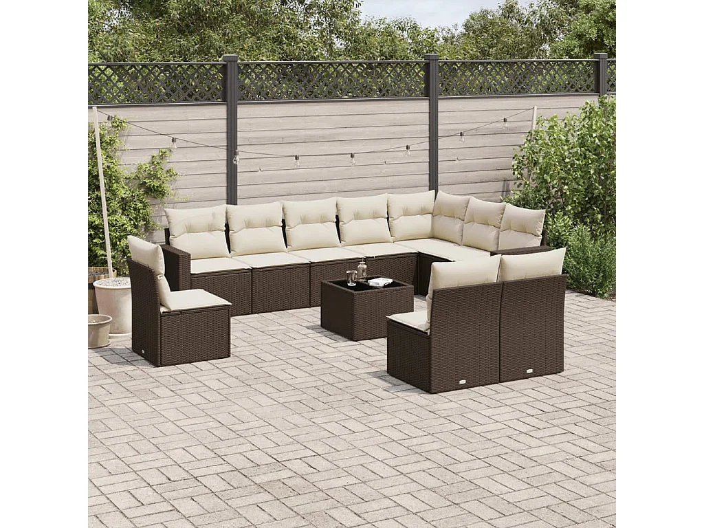 11-delige Loungeset met kussens poly rattan bruin