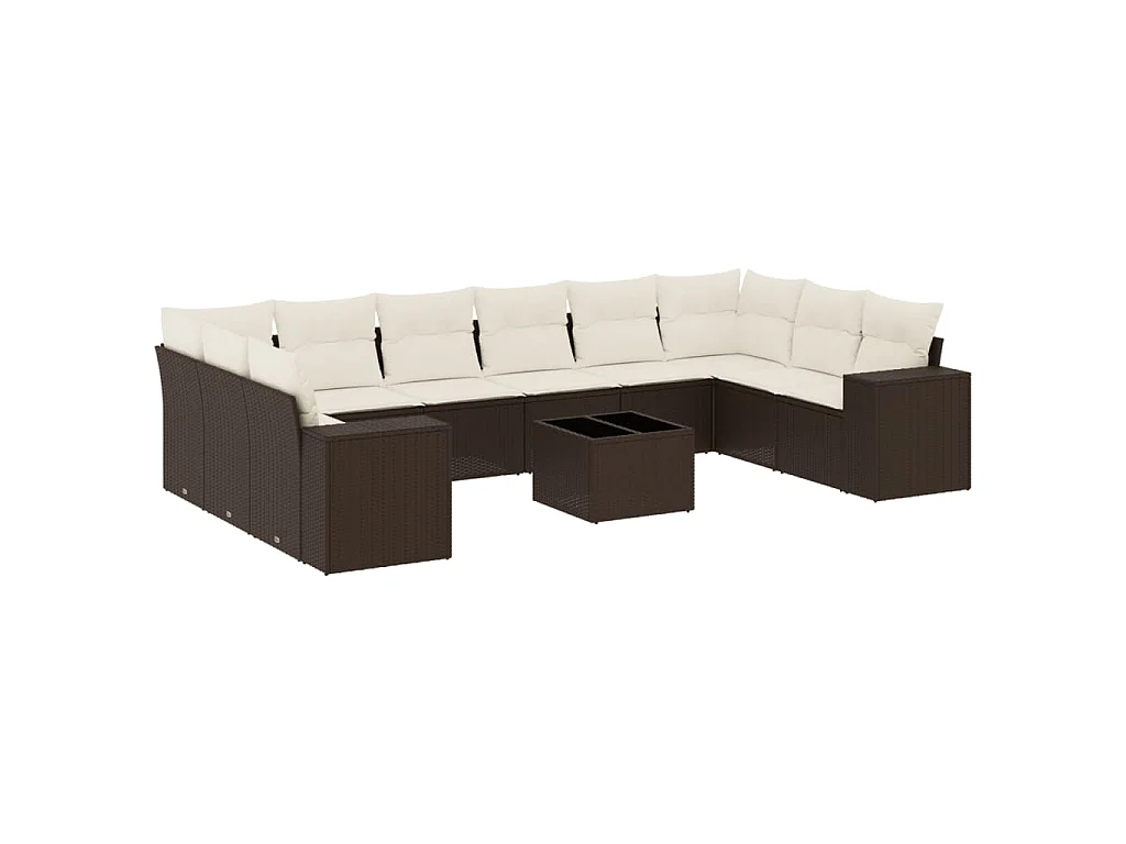 11-delige Loungeset met kussens poly rattan bruin