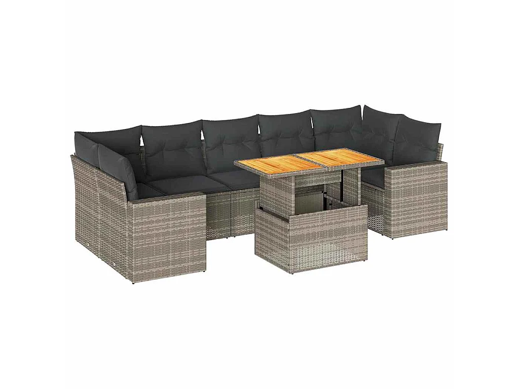 Salon de jardin 8 pcs avec coussins gris résine tressée