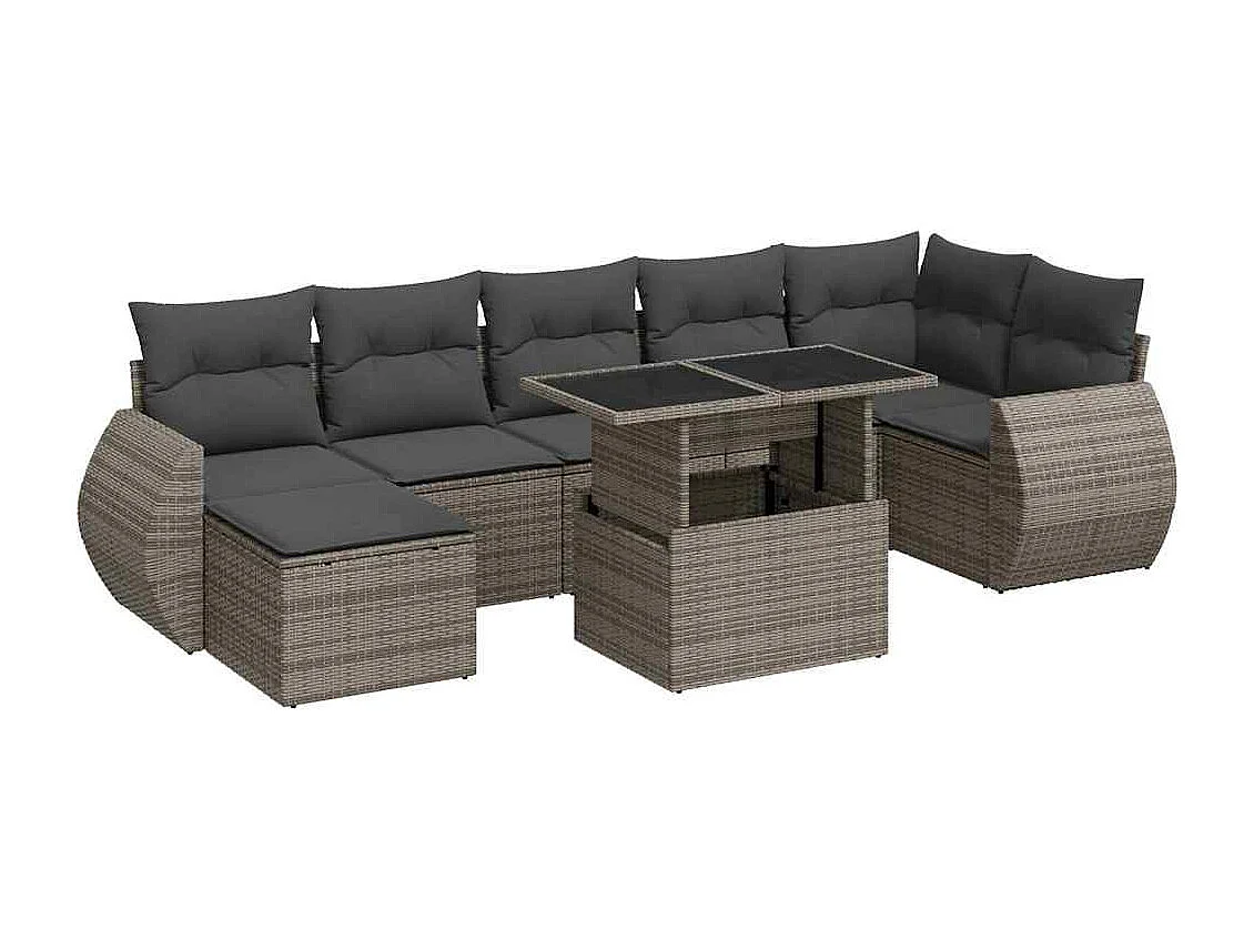 Salon de jardin 8 pcs avec coussins gris résine tressée