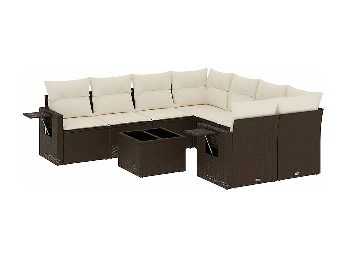 Salon de jardin avec coussins 9 pcs marron résine tressée