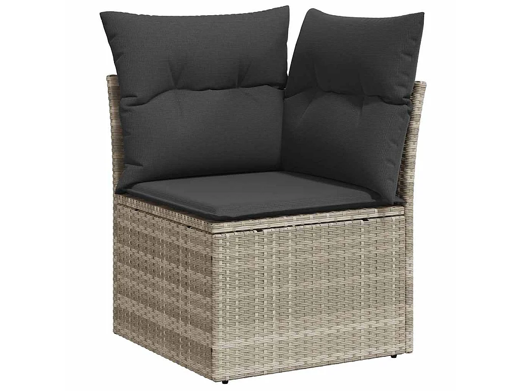 9-tlg. Garten-Sofagarnitur mit Kissen Hellgrau Poly Rattan