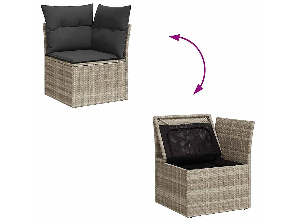 9-tlg. Garten-Sofagarnitur mit Kissen Hellgrau Poly Rattan