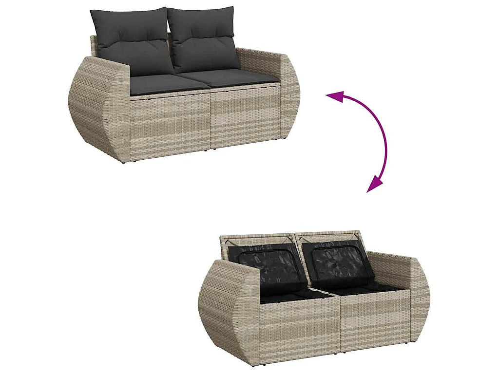 9-tlg. Garten-Sofagarnitur mit Kissen Hellgrau Poly Rattan