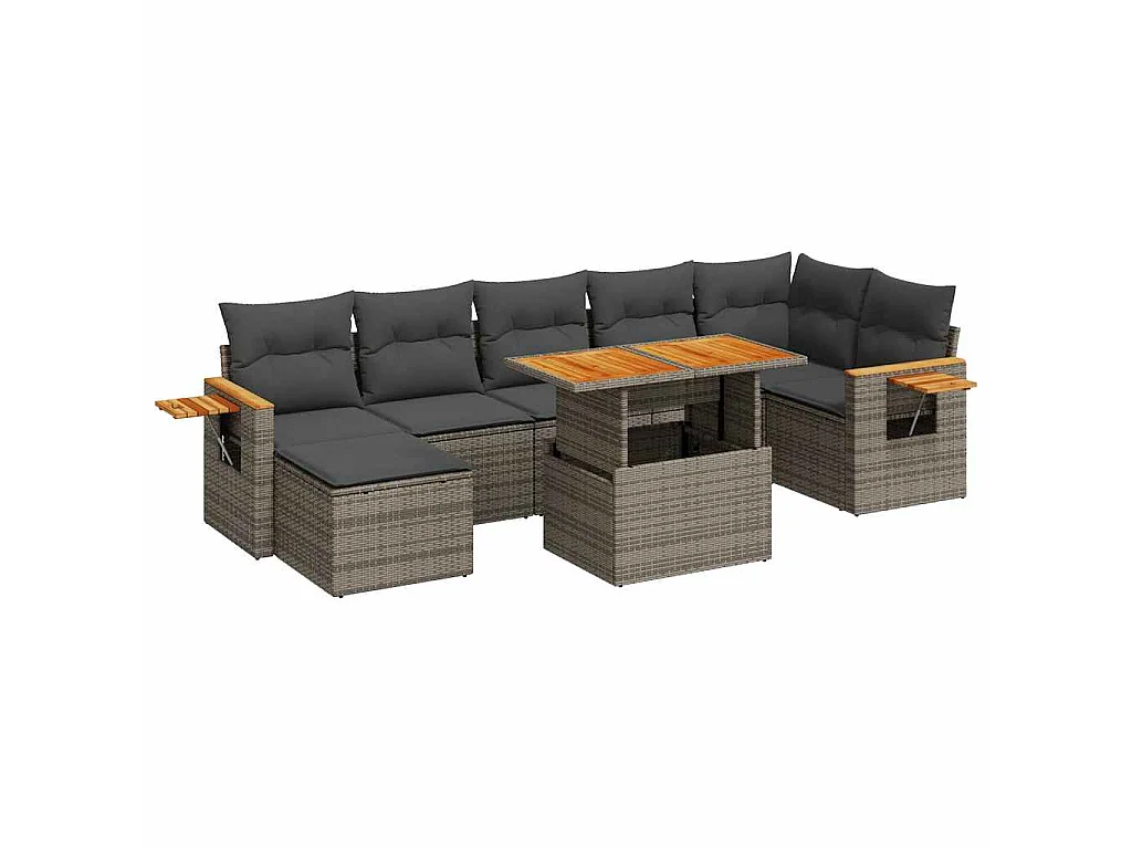 Set Divano da Giardino 8pz con Cuscini Grigio Polyrattan Acacia