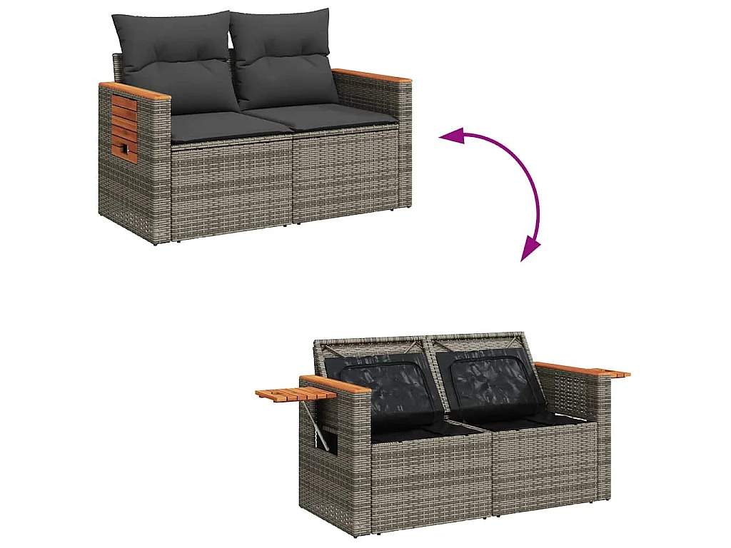 Set Divano da Giardino 8pz con Cuscini Grigio Polyrattan Acacia