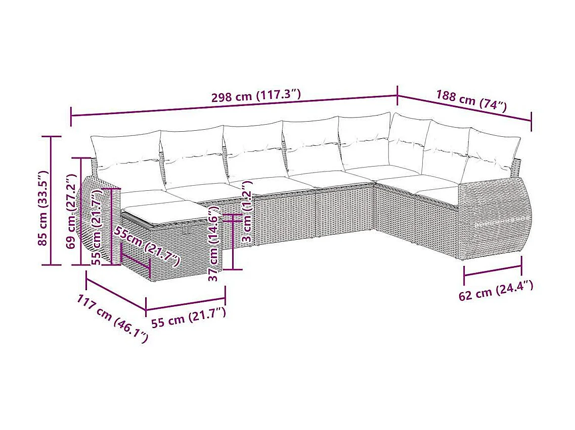 Salon de jardin avec coussins 8 pcs beige résine tressée