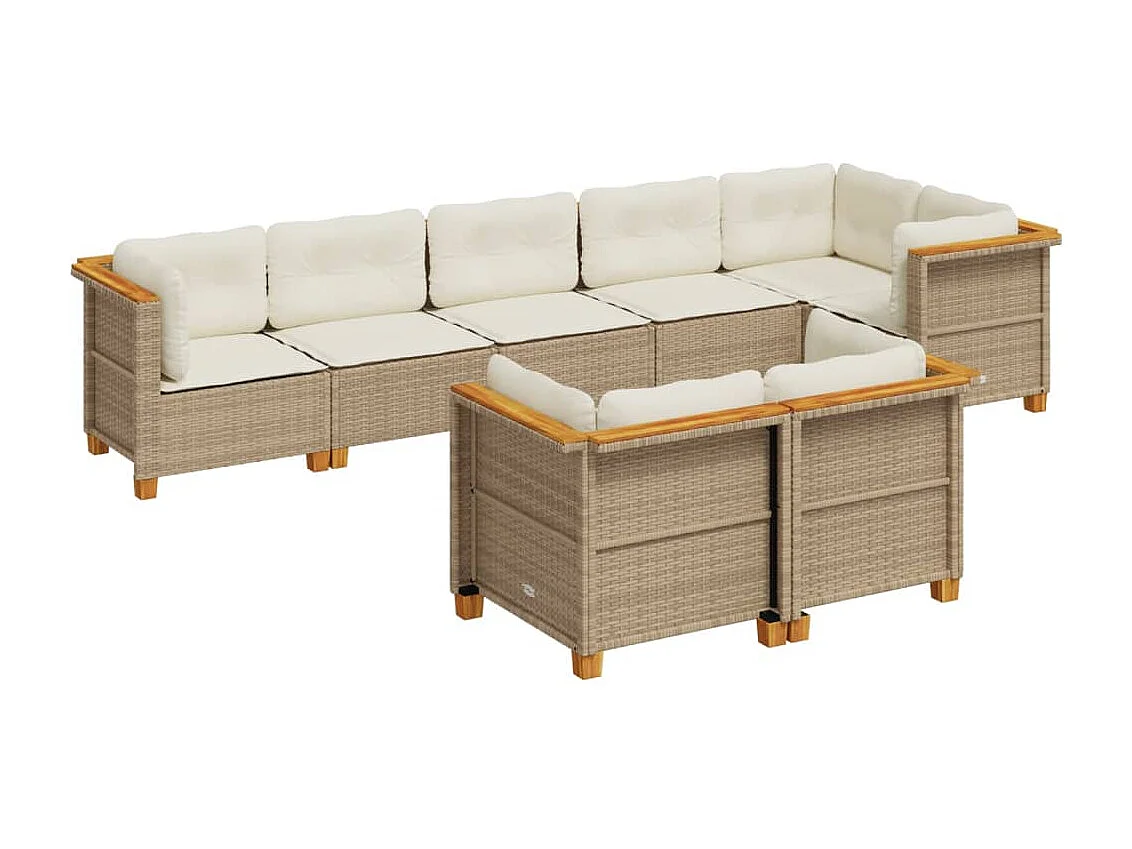 Salon de jardin avec coussins 8 pcs beige résine tressée