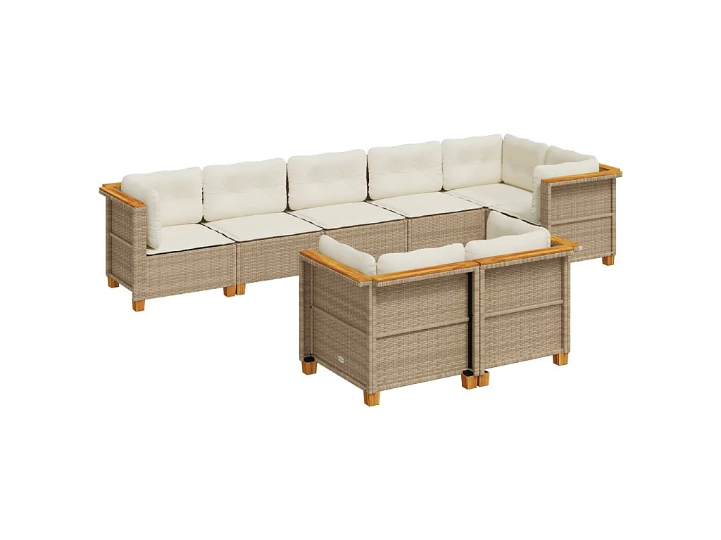 8-delige Loungeset met kussens poly rattan beige