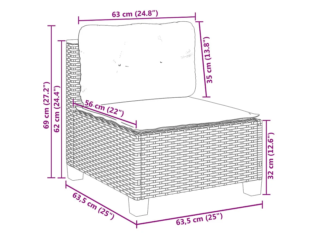 8-delige Loungeset met kussens poly rattan beige