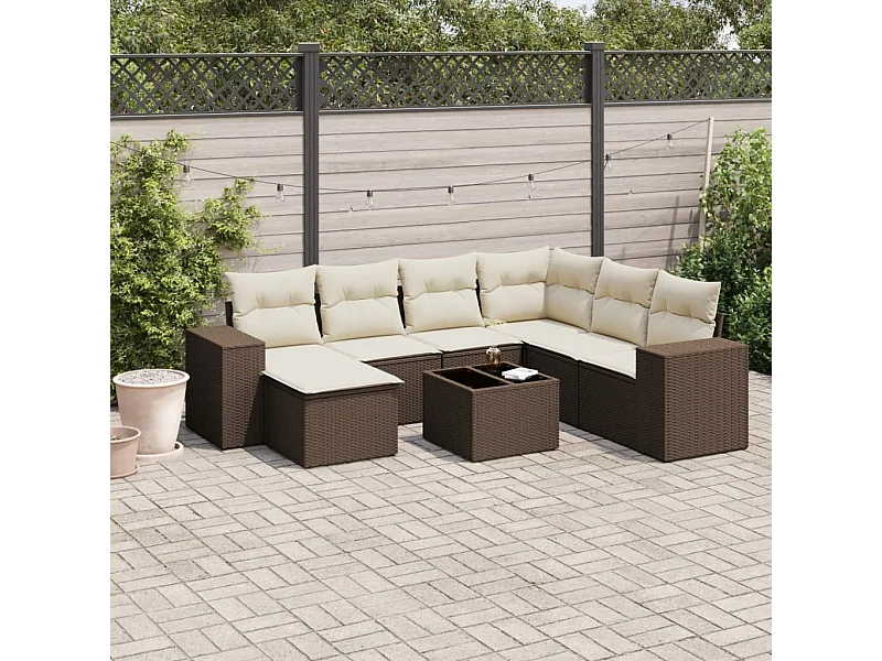 Salon de jardin 8 pcs avec coussins marron résine tressée