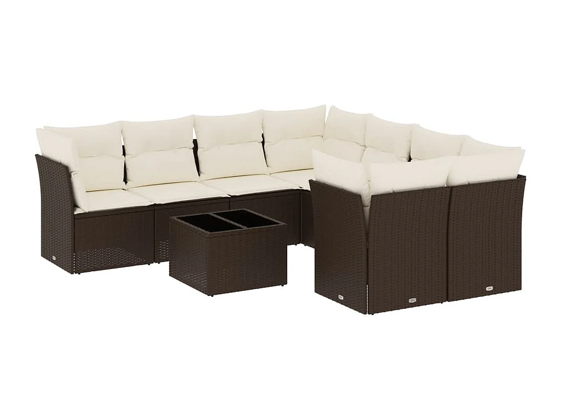 Salon de jardin avec coussins 9 pcs marron résine tressée