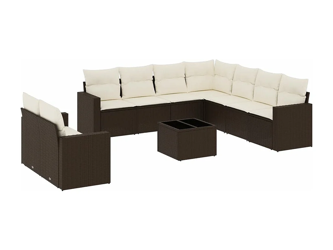 Salon de jardin 10 pcs avec coussins marron résine tressée