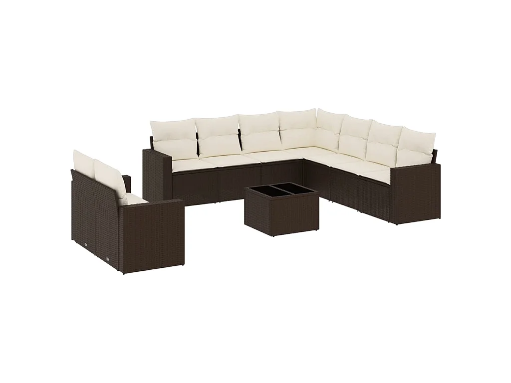 10-delige Loungeset met kussens poly rattan bruin