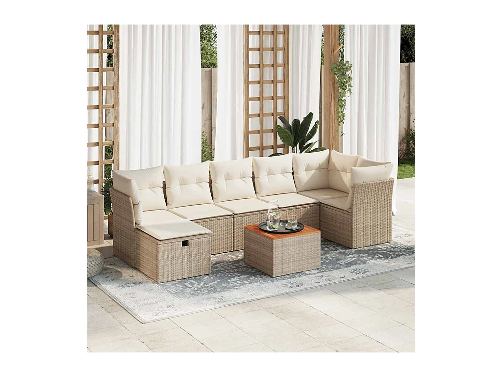 8-delige Loungeset met kussens poly rattan beige