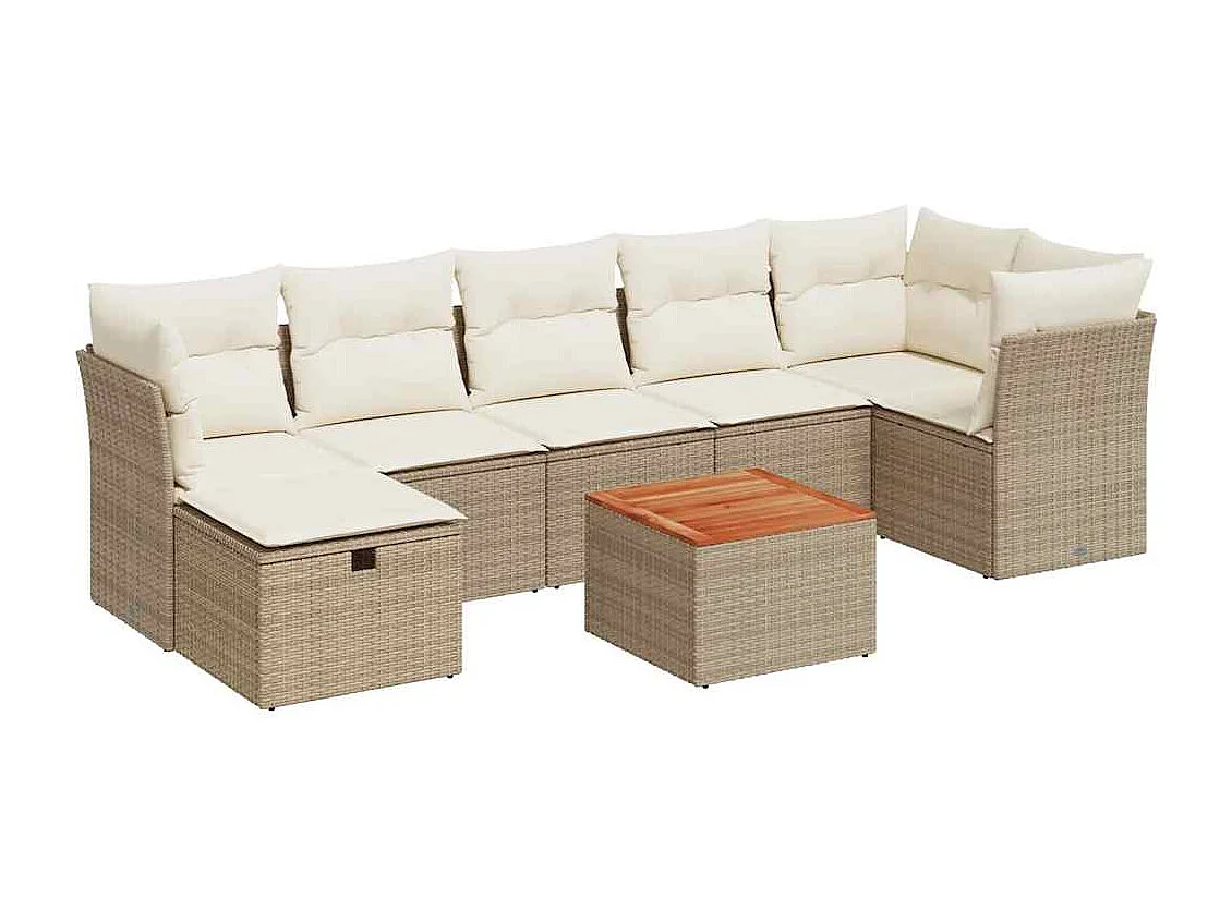 Salon de jardin avec coussins 8 pcs beige résine tressée
