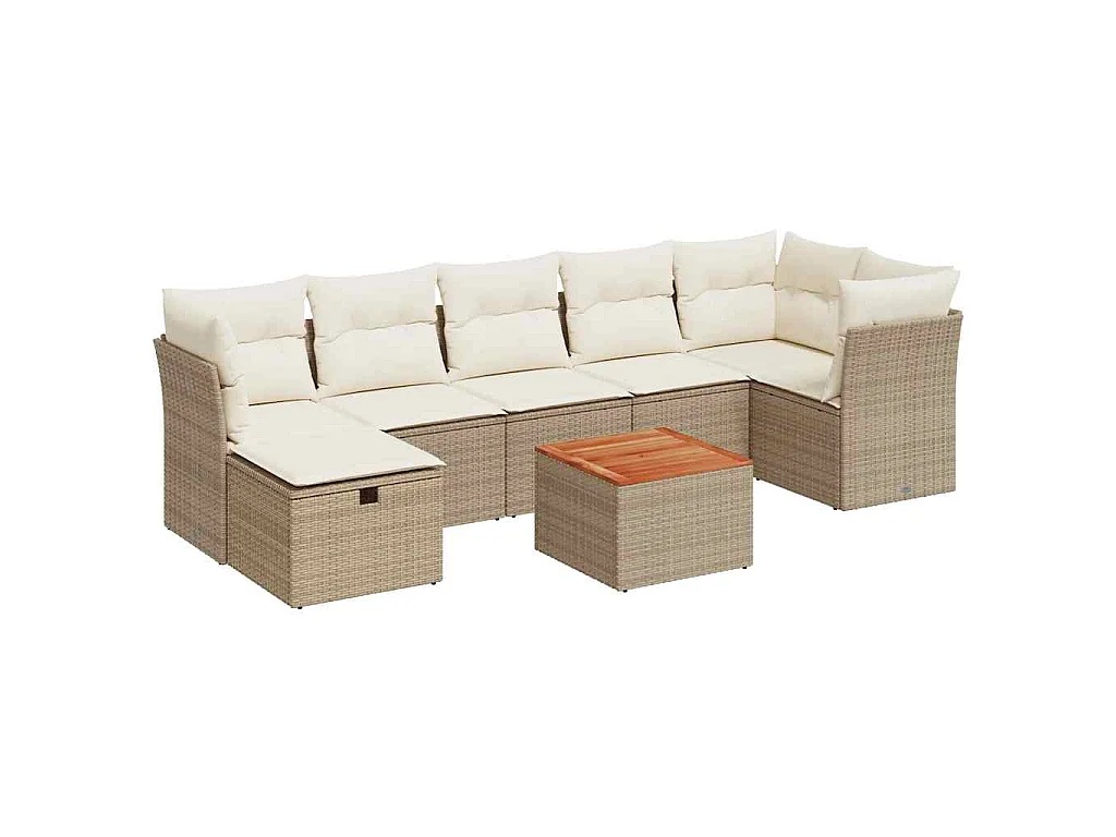 Set Divano da Giardino 8 pz con Cuscini Beige in Polyrattan