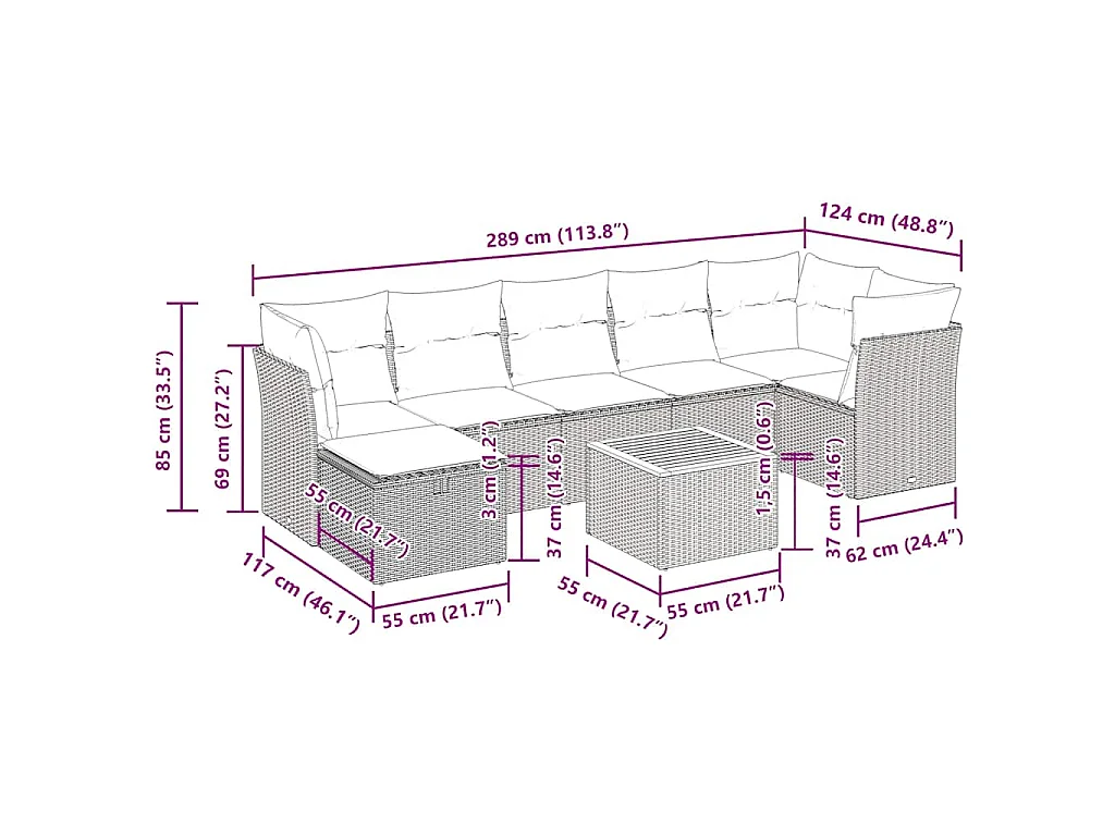 Set Divano da Giardino 8 pz con Cuscini Beige in Polyrattan