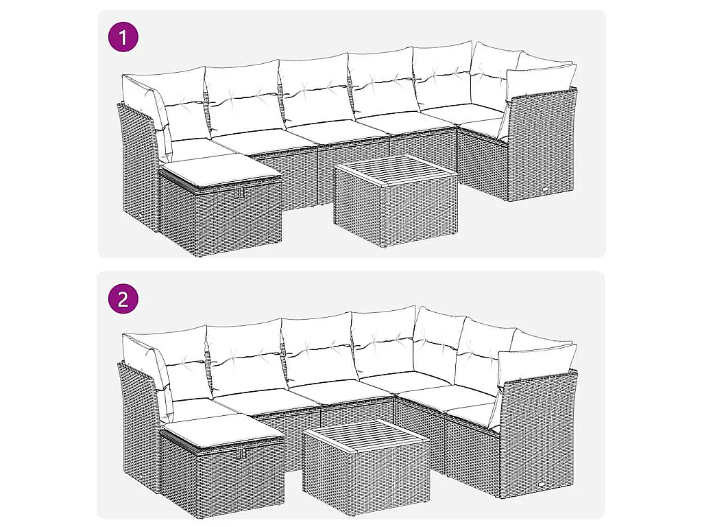 Set Divano da Giardino 8 pz con Cuscini Beige in Polyrattan